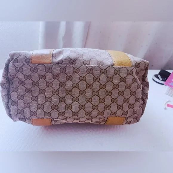 Gucci Bamboo Bar GG Monogram Canvas Shopper Tote Yellow Leather Braided Handles - Picture 7 of 14